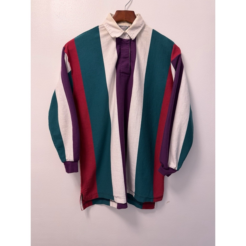VTG Thatcher & Cross Rugby Multicolor Stripe Long Sleeve USA Cotton Shirt M / L